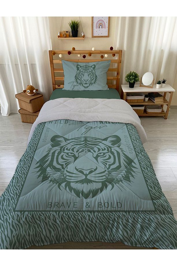 Aslan Desenli Tek Kişilik 160x220 Cm Wellsoft Çift Taraflı Silikon Yorgan Ve Uyku Seti - 1