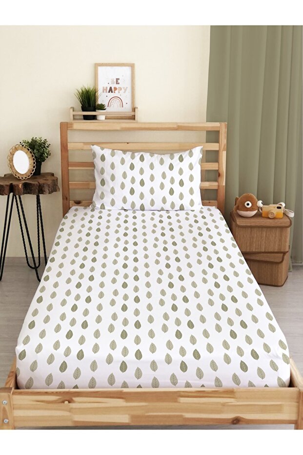 Leaf Patterned Printed Single Elastic Sheet Set - 1