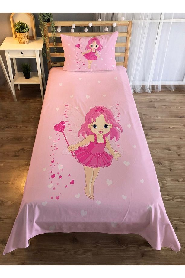 Prenses Kız Desenli Tek Kişilik Kadife Yatak Örtüsü -pembe - 1