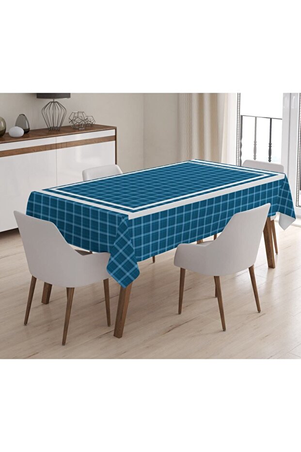 Blue Plaid Patterned Tablecloth - 1