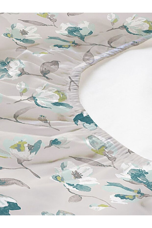 Leaf Pattern Printed Double Sheet Set 160x200 Cm - Blue - 3