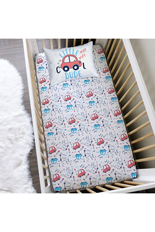 Car Patterned 60x120 Cm Printed Baby Size Elastic Sheet Set
