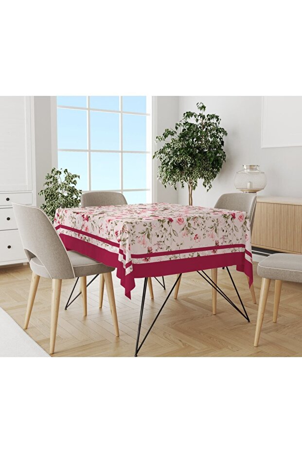 Floral Patterned Tablecloth Pink - 1