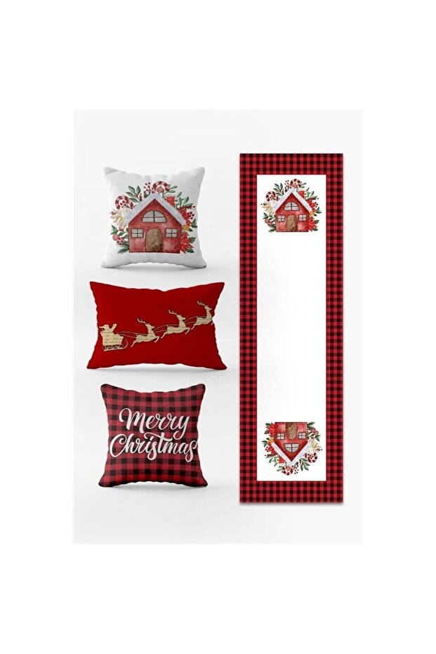 New Year's Themed 3-Piece Throw Pillow Cover and Runner - Set of 4