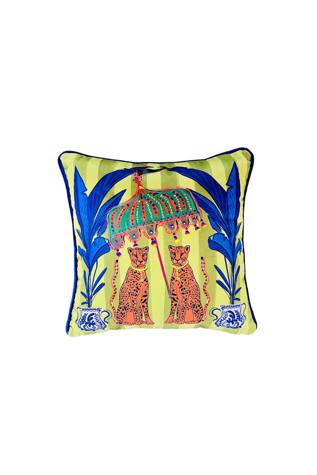 Leopard Patterned Green Velvet Cushion Cover (50 X 50)