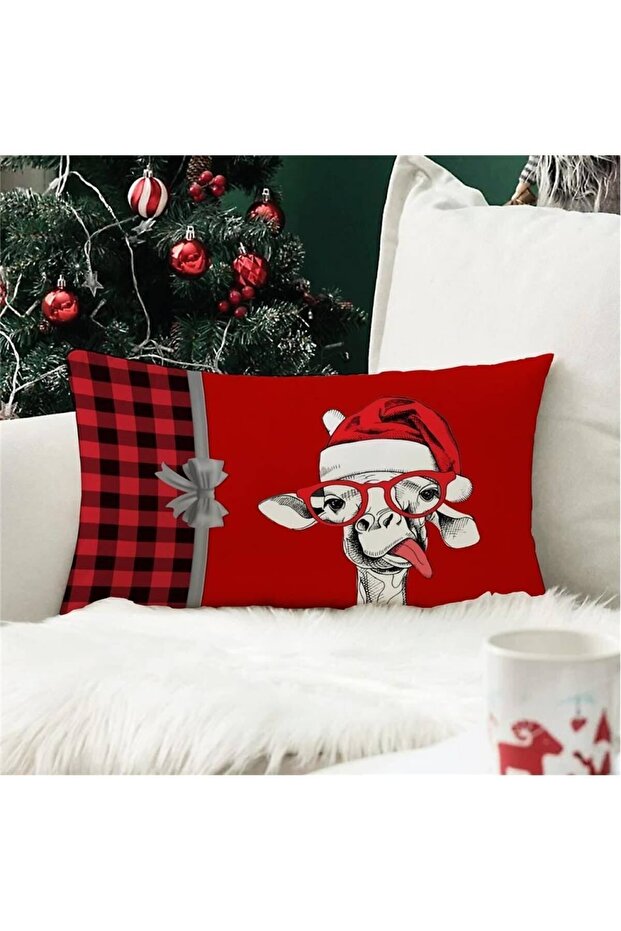 New Year's Special Deer Patterned Rectangular Throw Pillow Cover - 1