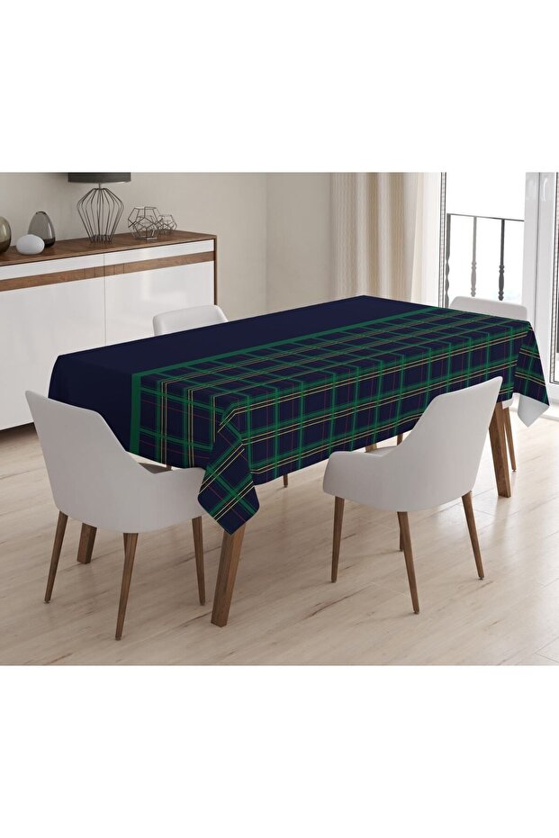 Green Plaid Patterned Tablecloth - 1