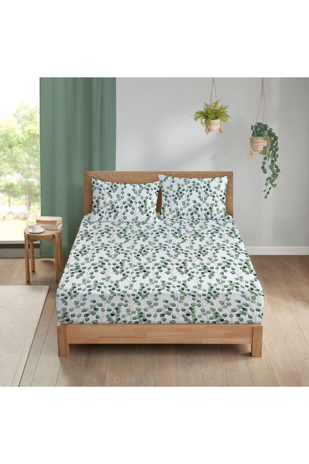 Leaf Pattern Printed Double Elastic Sheet Set Colorful - 1