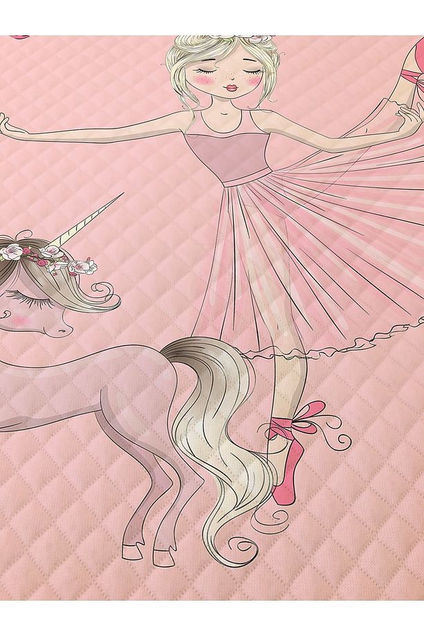 Balerin Kız Ve Unicorn Desenli Bebek Ve Çocuk Baskılı Tek Kişilik Pike Takımı 160x230 Pembe - 2