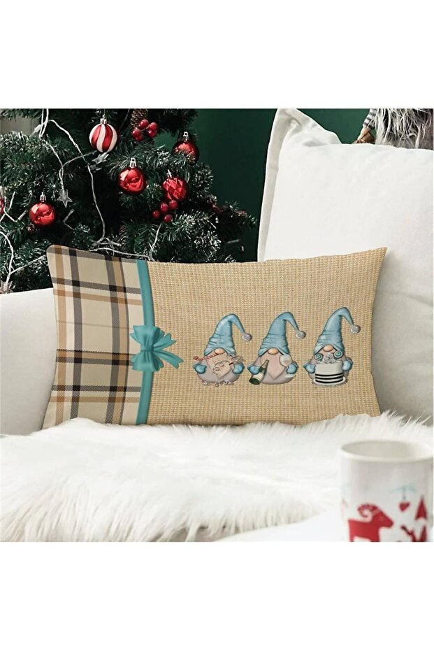 New Year's Special Dwarf Patterned Rectangular Throw Pillow Cover - 1