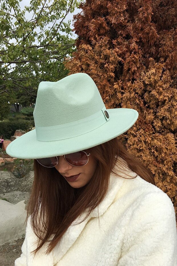 قبعة فيدورا باللون الأخضر النعناعي - 3