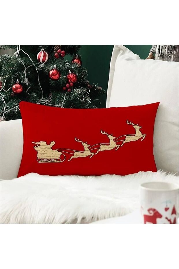 New Year's Special Deer Patterned Rectangular Throw Pillow Cover - 1