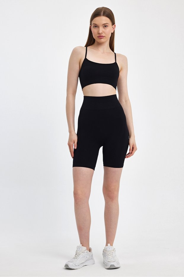 Seamless High Waist Recovery Sports Leggings Shorts and Suspender Bustier Bottom-Top Set