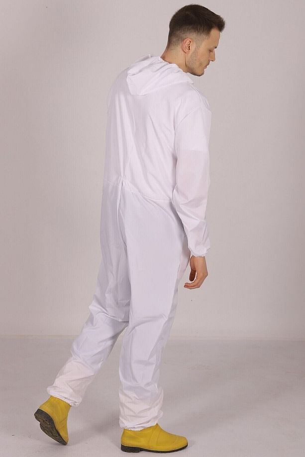 Beyaz Işçi Tulumu Balıkçı Çiftçi Bahçıvan Kuaför Laboratuvar Sıvı Itici Terletmez Kumaş Unisex - 6