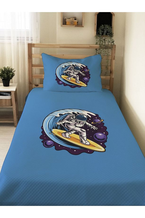 Astronot Desenli, Baskılı Tek Kişilik ve Çocuk Pike Takımı - 1