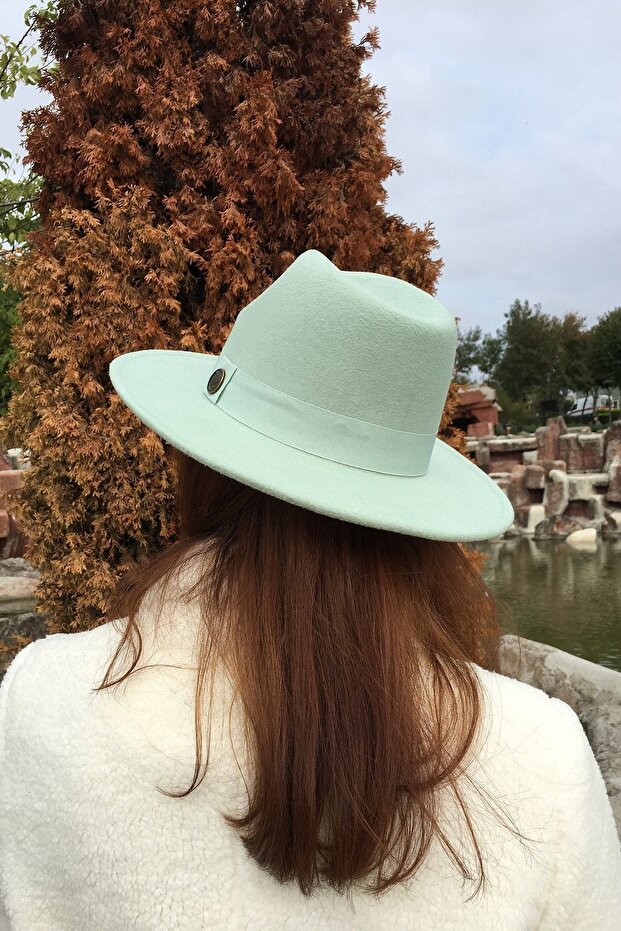 قبعة فيدورا باللون الأخضر النعناعي - 5