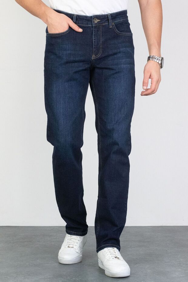 Men's Dark Blue Regular Fit Pipe Leg Lycra Comfortable Cut Jean Denim Trousers Hlthe001977