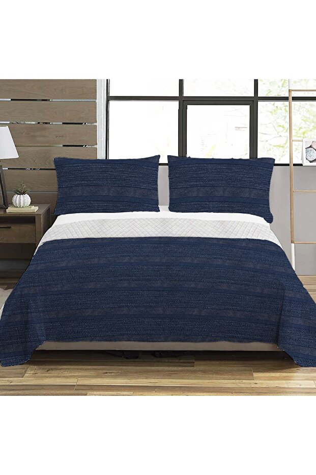 نمط حديث مزدوج مطبوع بيكيه (200x220 سم) أزرق داكن