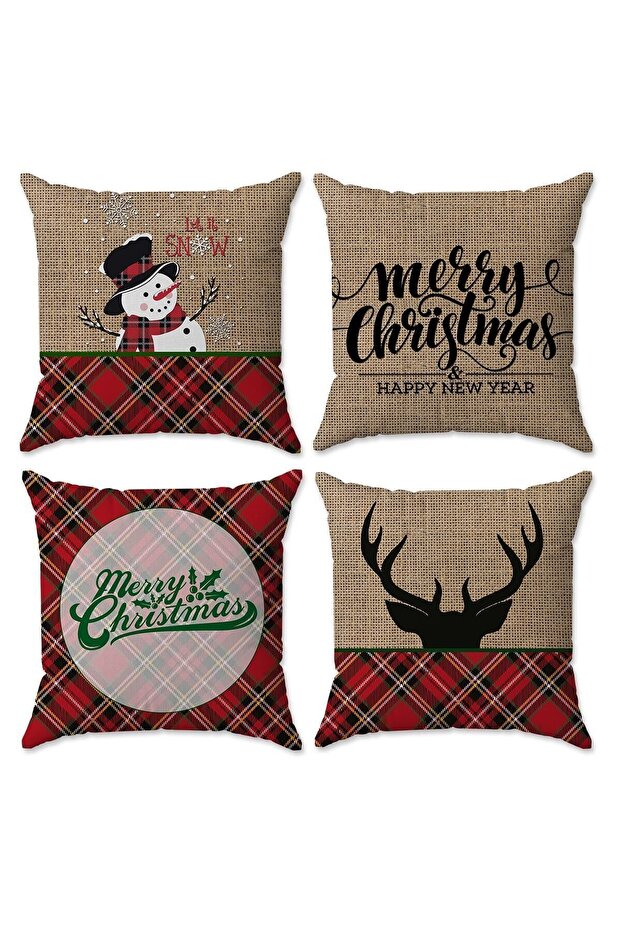 Velvet Texture New Year and Christmas Special Christmas Themed 4-Piece Throw Pillow Set