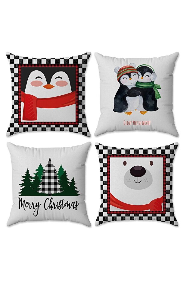 Velvet Texture New Year and Christmas Special Christmas Themed 4-Piece Throw Pillow Set
