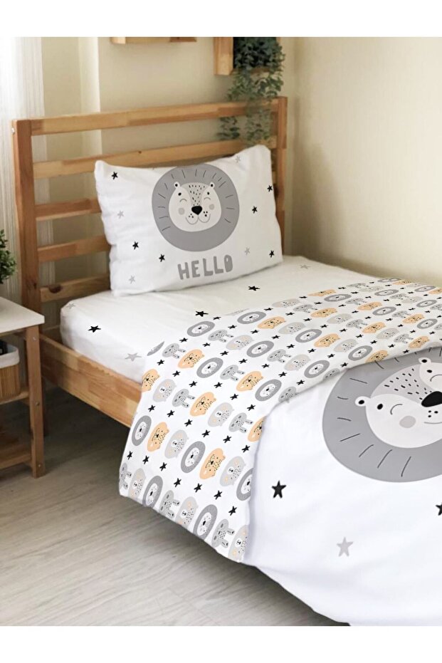 Double Sided Lion Patterned 2-Piece Set Without Sheets Printed Single Duvet Cover Set White - 2