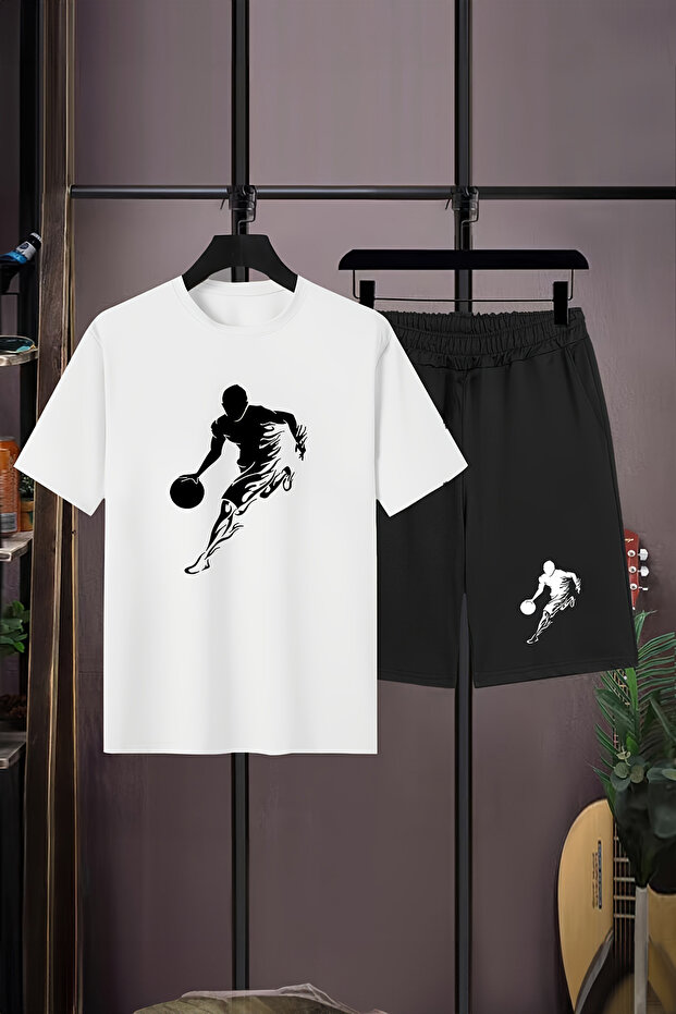 Kids Set Crew Neck Elasticated Shorts Basketball Player Printed 2-Piece Set 20562