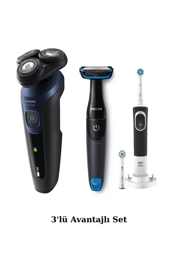 S5445 Islak/Kuru Sinek Kaydı Tıraş Makinesi - Banyo Vücut Tıraş - Oral-B Diş Fırçası 3'lü Set - 1