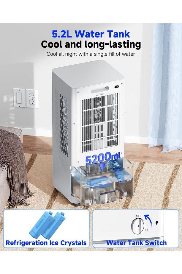 Taşınabilir Su Soğutmalı Klima Ventilatörü, Soğutucu, 24 Saat Zamanlayıcı, 3 Mod, 120° Salınım - 6