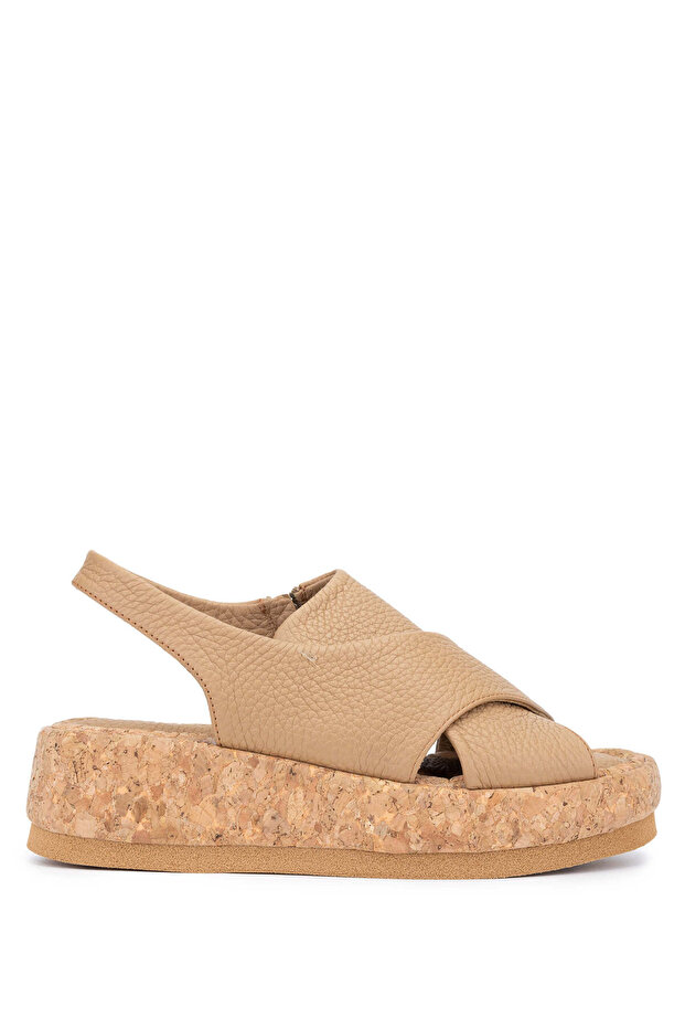 Women's Genuine Leather Taupe color Flat Sandals