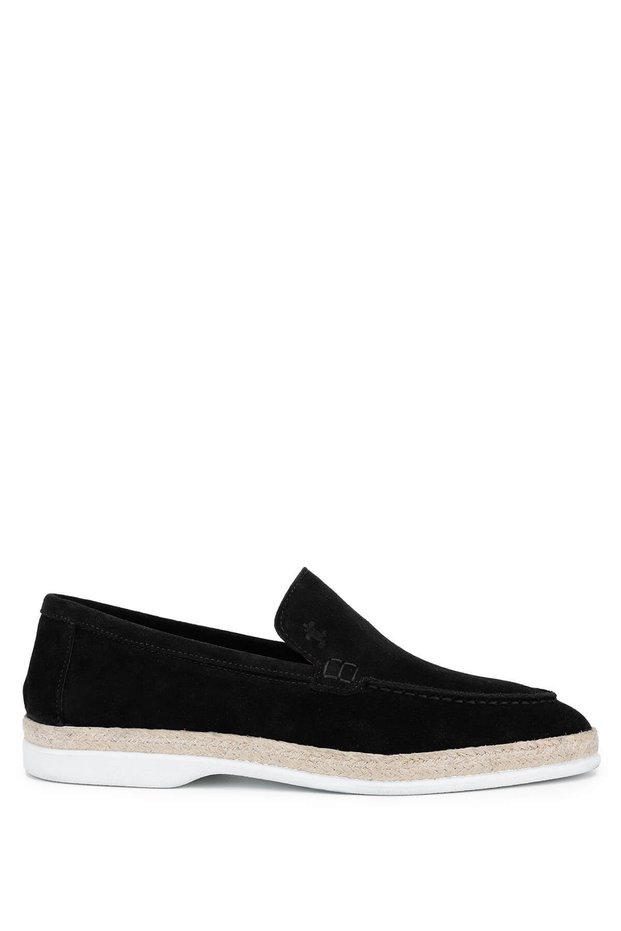 Men's Genuine Leather Black Suede Loafer Shoes