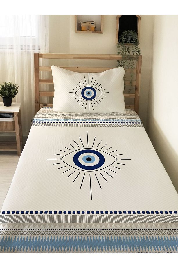 Göz Desenli Genç Ve Çocuk Baskılı Tek Kişilik Pike Takımı 160x230 Beyaz - 1