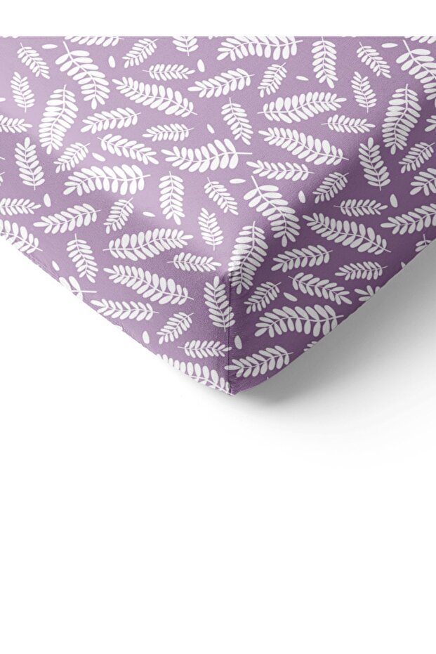 Leaf Pattern Printed Double Sheet Set 160x200 Cm - Purple - 2