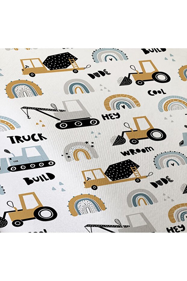 Construction and Rainbow Patterned Printed Single Elastic Sheet Set - 3