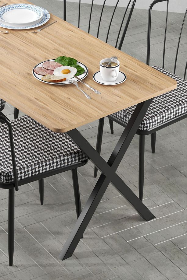60x120 X Ayak Çam Yemek Masa, Mutfak Masa Takımı 4 Adet Güneş Sandalye X Ayak AY sandalye atlantik - 3