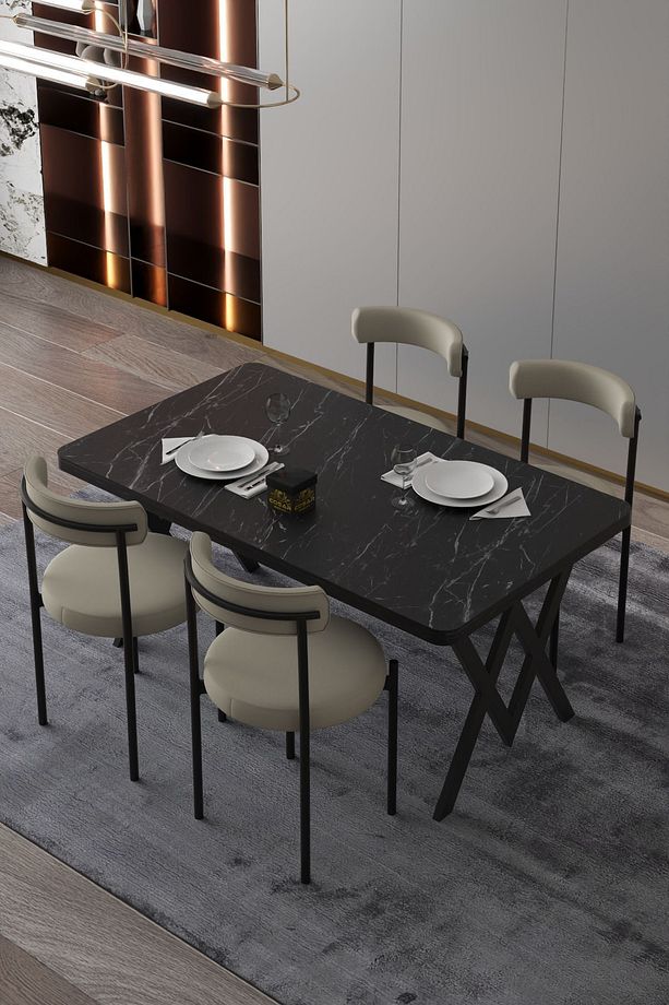 Ege 4 Kişilik Mutfak Masa Takımı -Antrasit Kumaş 70x110 W Mutfak Masası Takımı WAYAK Antrasit Kumaş - 2