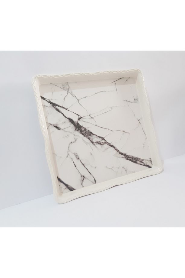 Çay Tepsi 28x28x3 CM Kare Desenli Çay Tepsisi Sunum Tepsi - 1