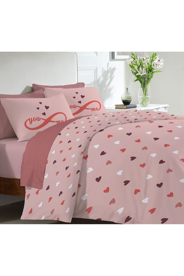 طقم غطاء لحاف مزدوج مطبوع عليه قلب، عيد الحب، مقاس 200 × 220 سم بدون ملاءات