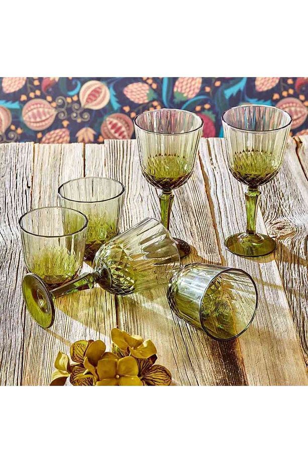 STD Colore Kesme Bardak-kadeh Seti 12'li Yeşil Klasik - 3