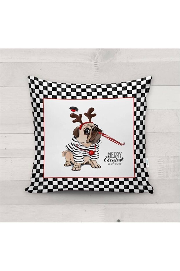 New Year's Special Dog Pattern Velvet Throw Pillow Cover