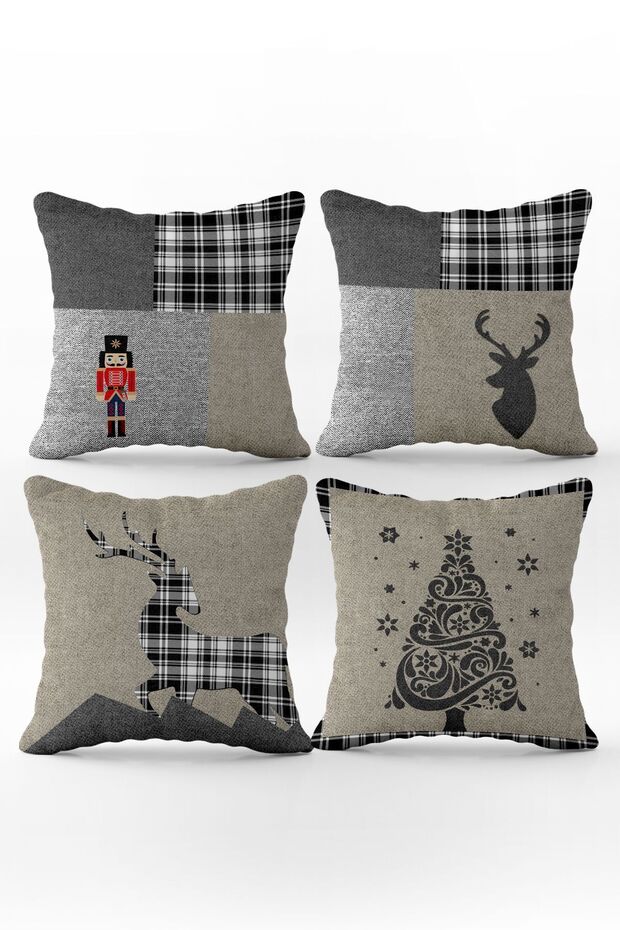 New Year Pattern Christmas and Christmas Special Design Set of 4 Throw Pillow Covers
