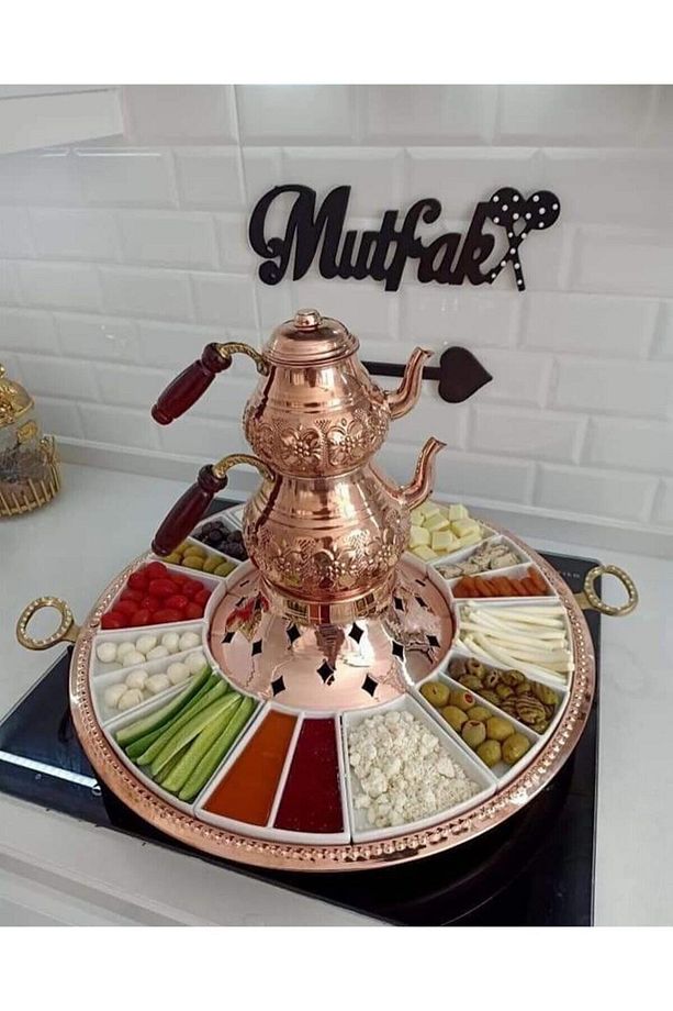 Padişah Bakır Kahvaltı Seti Tam Set Çaydanlık Takımı - 5