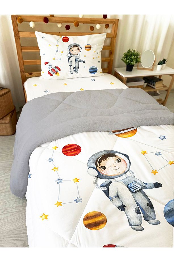 Astronot Desenli Tek Kişilik 160x220 Cm Wellsoft Çift Taraflı Silikon Yorgan Ve Uyku Seti - 2