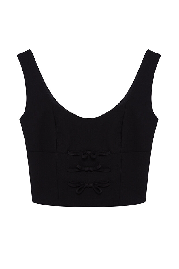 Siyah Fiyonk Detaylı Dokuma Bluz TPRSS24BZ00050 - 6
