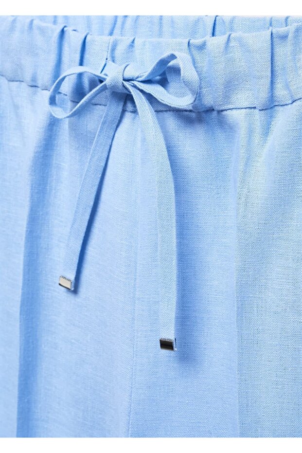 Keten karışımlı beli elastik pantolon - 5