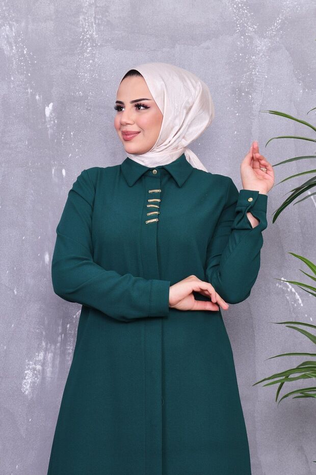 Full Buttoned Long Crepe Tunic - 5