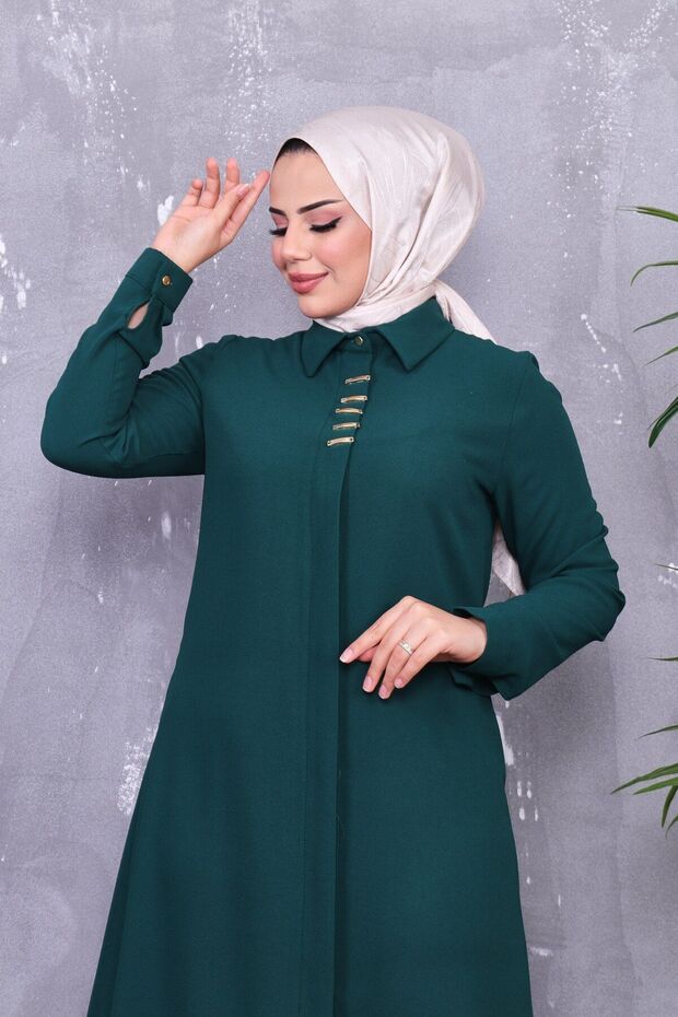 Full Buttoned Long Crepe Tunic - 4