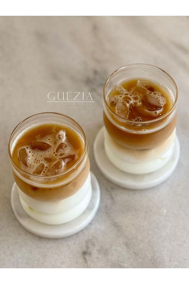Isıya Dayanıklı Borosilikat Cam Şerit Bombe Bardak | Kahve Sunum Bardağı | 2 Adet | 300 ml - 3