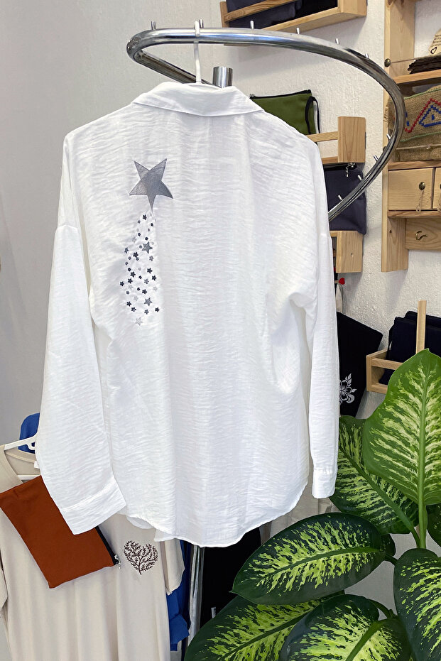 Nakış İşlemeli - Oversize - Keten Gömlek - 3