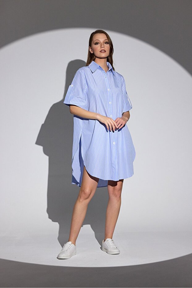 قميص طويل مخطط من الخلف - 1