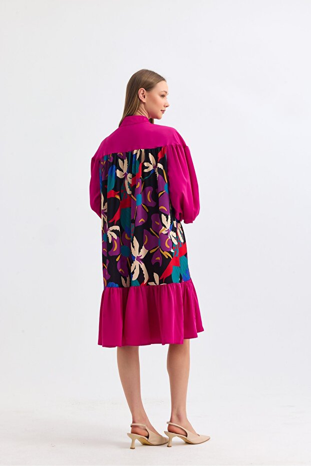 فستان مطوي بأزرار - 5